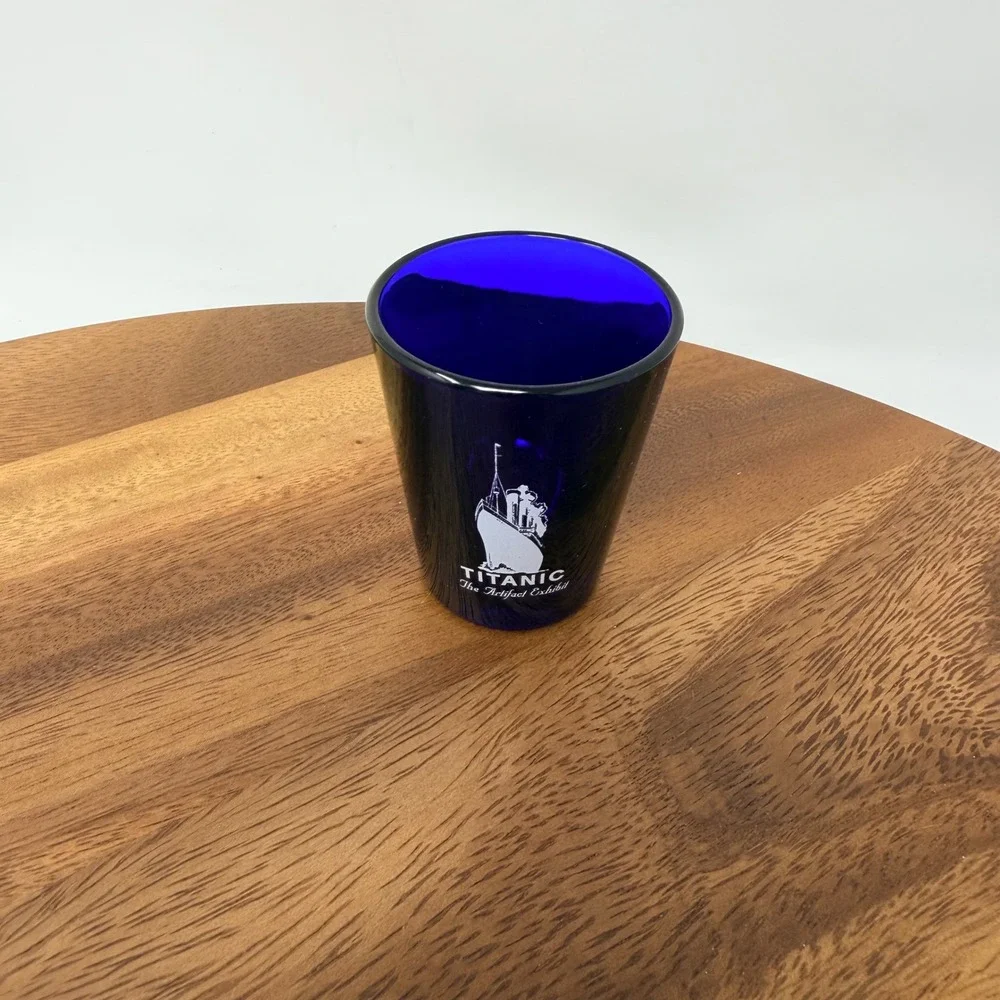 Titanic The‎ Artifact Exhibit Cobalt Blue Shot Glass Souvenir Collectible Glass